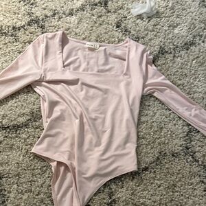 Elegant Light Pink Square Neck Bodysuit